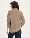 Back view of model wearing Oyster Plaited Crewneck Sweater, Relaxed Fit.