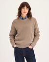 Front view of model wearing Oyster Plaited Crewneck Sweater, Relaxed Fit.