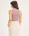 Back view of model wearing Pale Mauve Rib Tank with Lofi Knit, Slim Fit.