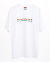 View of model wearing Paper White Rainbow Pride Tee Shirt, Regular Fit.