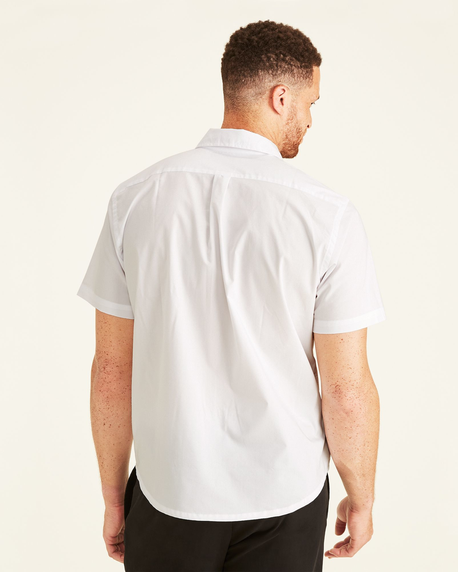 Back view of model wearing Paper White Signature Comfort Flex Shirt, Classic Fit (Big and Tall).