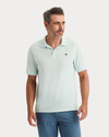 View of model wearing Pastel Blue Rib Collar Polo, Slim Fit.