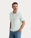 View of model wearing Pastel Blue Rib Collar Polo, Slim Fit.