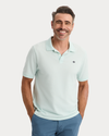 View of model wearing Pastel Blue Rib Collar Polo, Slim Fit.