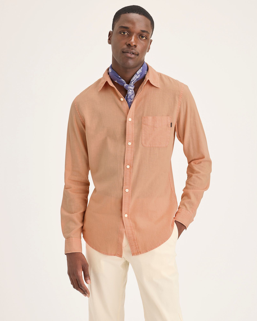 Front view of model wearing Peach Bloom Original Button Up, Slim Fit.