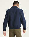 Back view of model wearing Pembroke Microtwill Relaxed Laydown Collar Bomber.