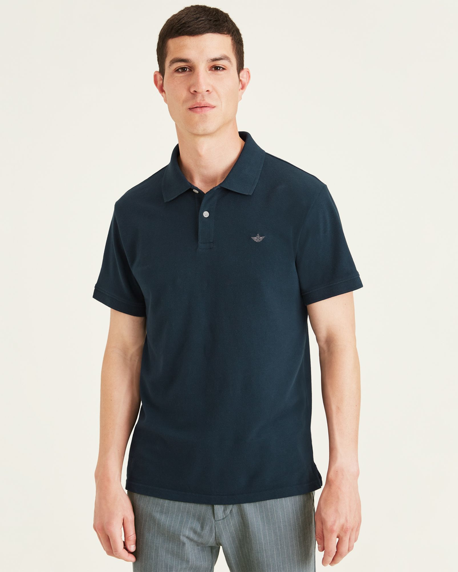 Men Ribbed Polo Shirt Short Sleeve T-shirt Slim Fit Muscle Golf