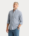 View of model wearing Pembroke Signature Stain Defender Shirt, Classic Fit.