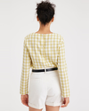 Back view of model wearing Pineapple Slice Button Back Blouse, Regular Fit.