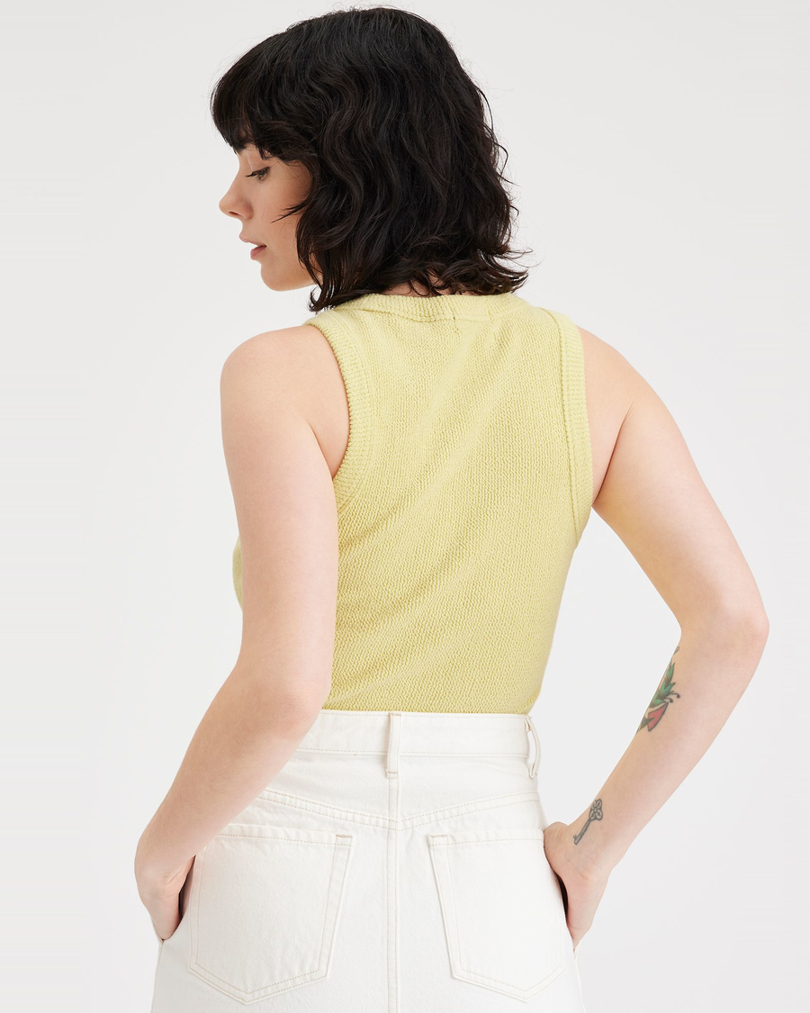 Back view of model wearing Pineapple Slice Knit Tank, Slim Fit.