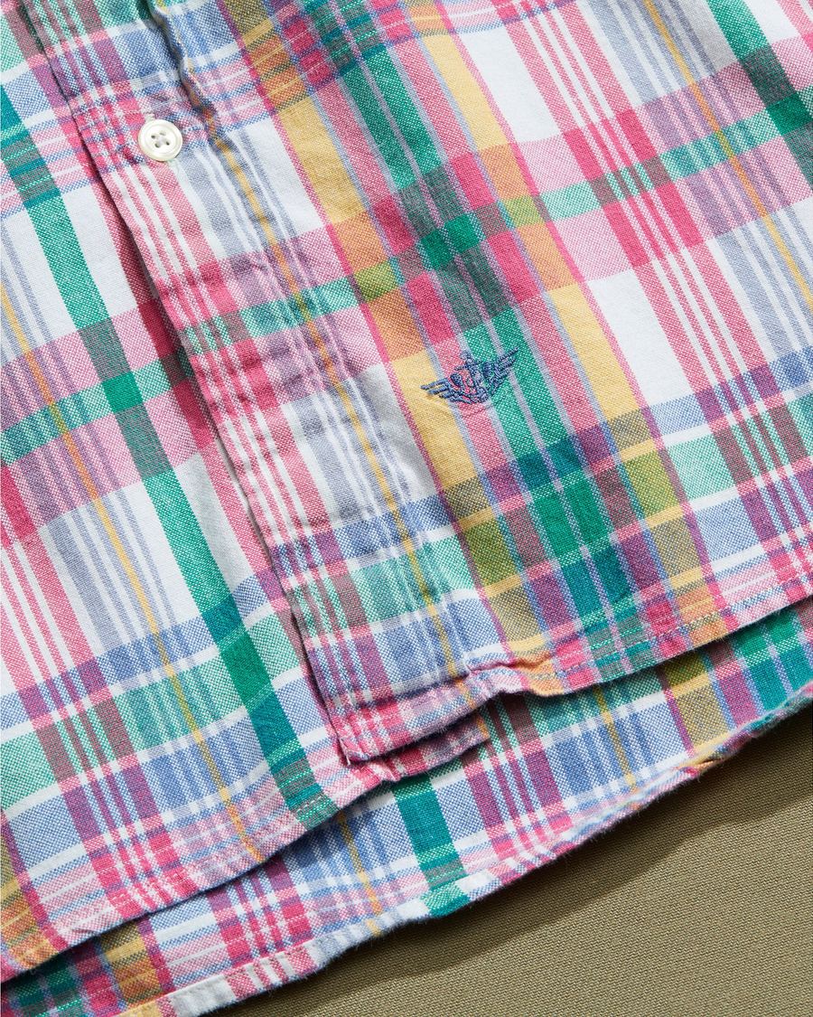 View of model wearing Pink Pink & Green Madras Shirt - L.