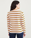 Back view of model wearing Pismo Sorrel Stripe Boatneck Shirt, Regular Fit.