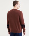 Back view of model wearing Placed Campus Pine Log Wool Blend Cardigan: Premium Edition.