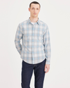 Front view of model wearing Plaid Blue Casual Shirt, Regular Fit.