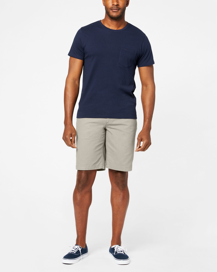 Front view of model wearing Porcelain Khaki Perfect 10.5" Shorts.