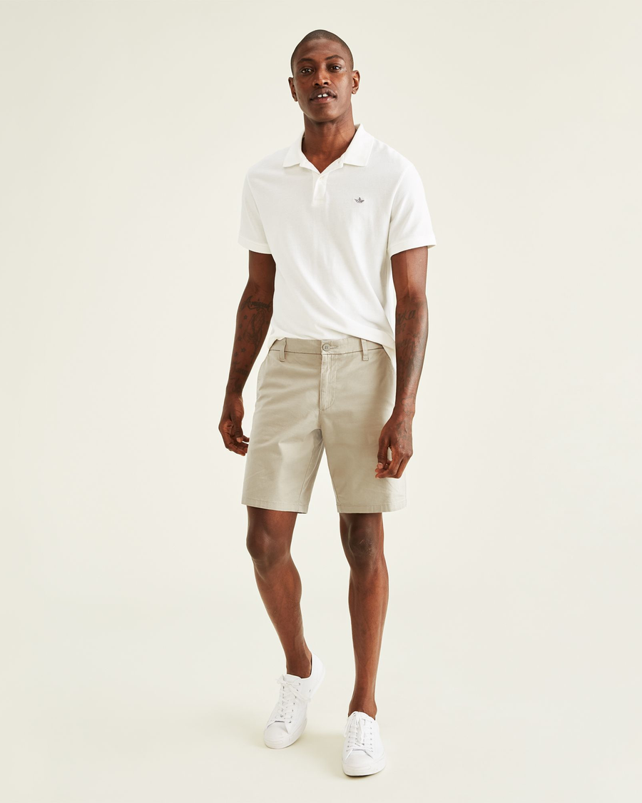 Front view of model wearing Porcelain Khaki Ultimate 9.5" Shorts, Straight Fit.