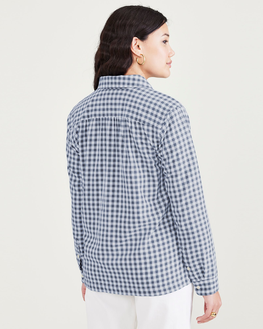 Back view of model wearing Port Blue Fusion Favorite Button-Up Shirt, Regular Fit.
