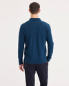 Back view of model wearing Poseideon Blue Polo, Slim Fit.