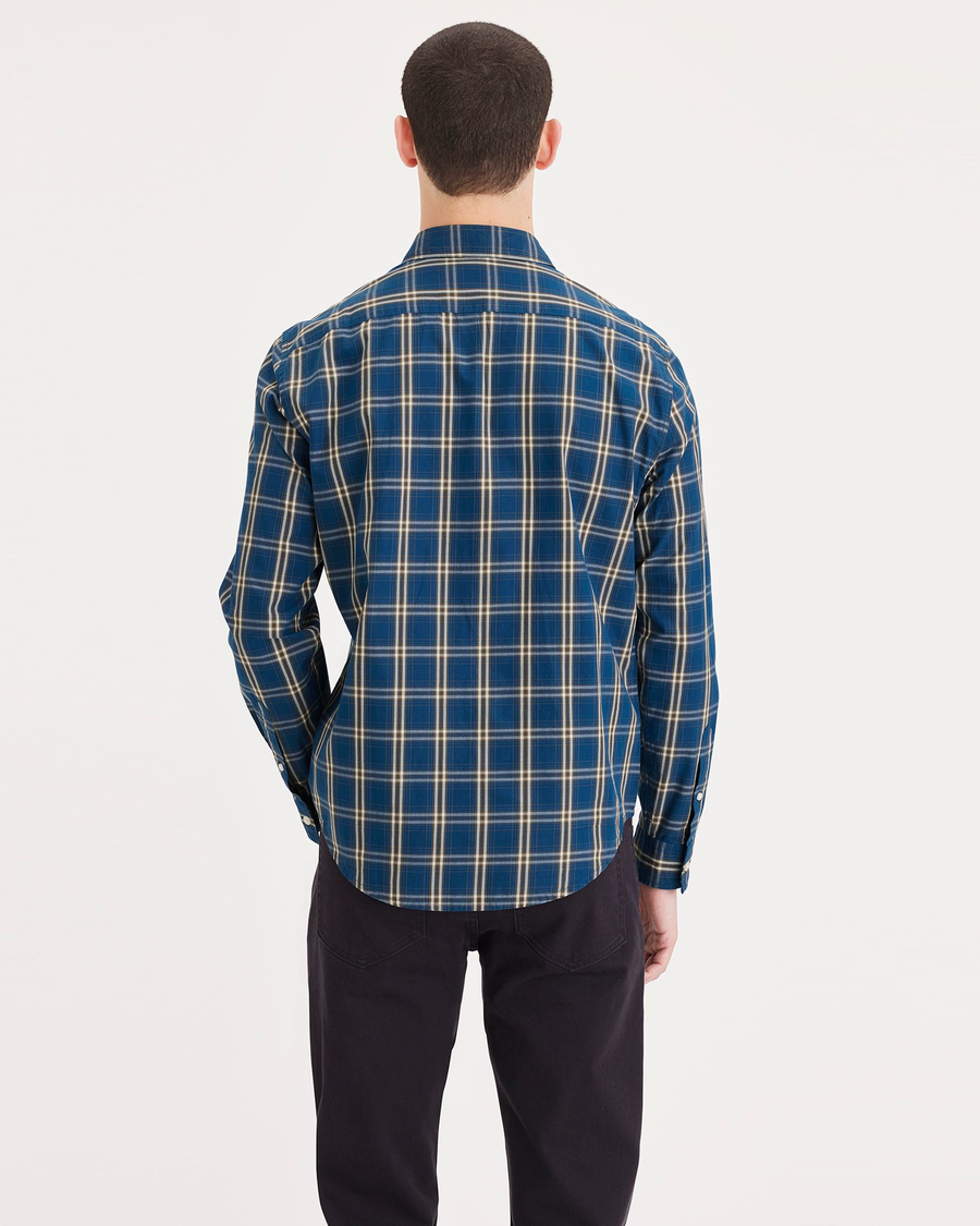 Back view of model wearing Poseidon Blue Casual Shirt, Regular Fit.