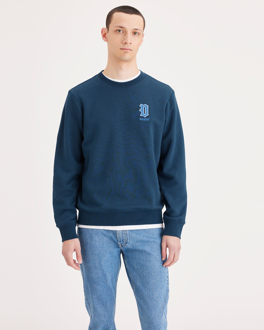 Front view of model wearing Poseidon Crewneck Sweatshirt, Regular Fit.