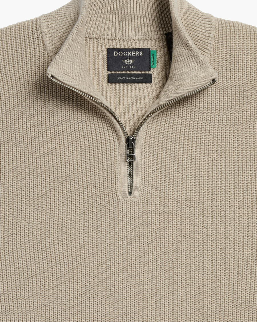 View of model wearing Pure Cashmere 1/4 Zip Sweater, Regular Fit.