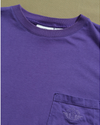 View of model wearing Purple Made in USA, Purple Embroidered Tee - M.