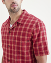 View of model wearing Red Camp Collar Shirt, Regular Fit.