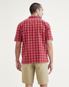 Back view of model wearing Red Camp Collar Shirt, Regular Fit.