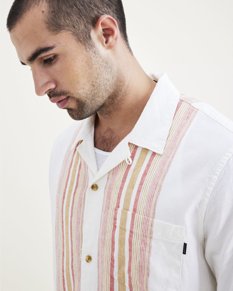 View of model wearing Red Clay Camp Collar Shirt, Regular Fit.