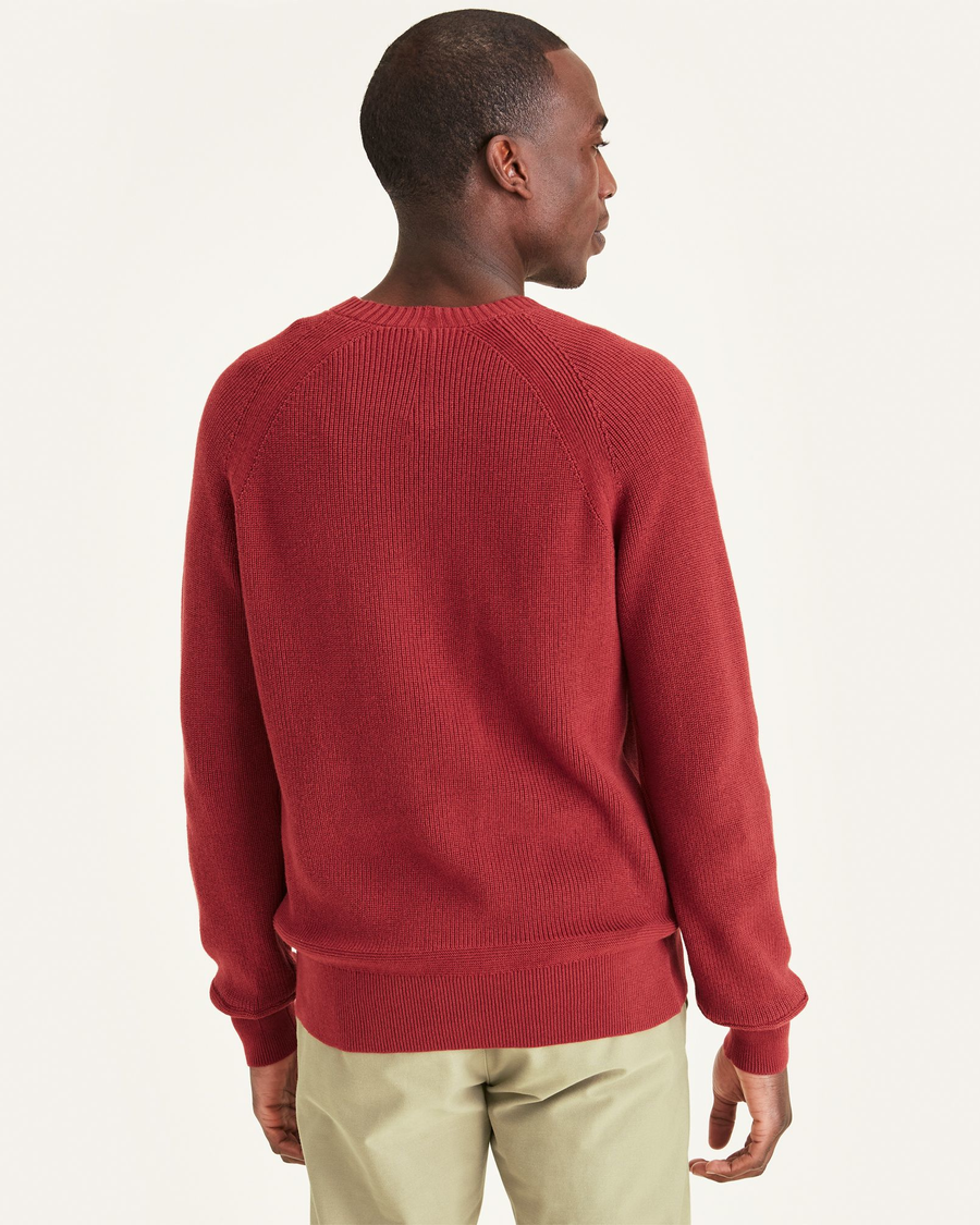 Back view of model wearing Red Pear Crewneck Sweater, Regular Fit.
