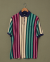 Front view of model wearing Red, Yellow & Green Vertical Striped Polo, Relaxed Fit - S.