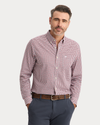 View of model wearing Rio Red Signature Stain Defender Shirt, Classic Fit.