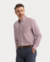 View of model wearing Rio Red Signature Stain Defender Shirt, Classic Fit.
