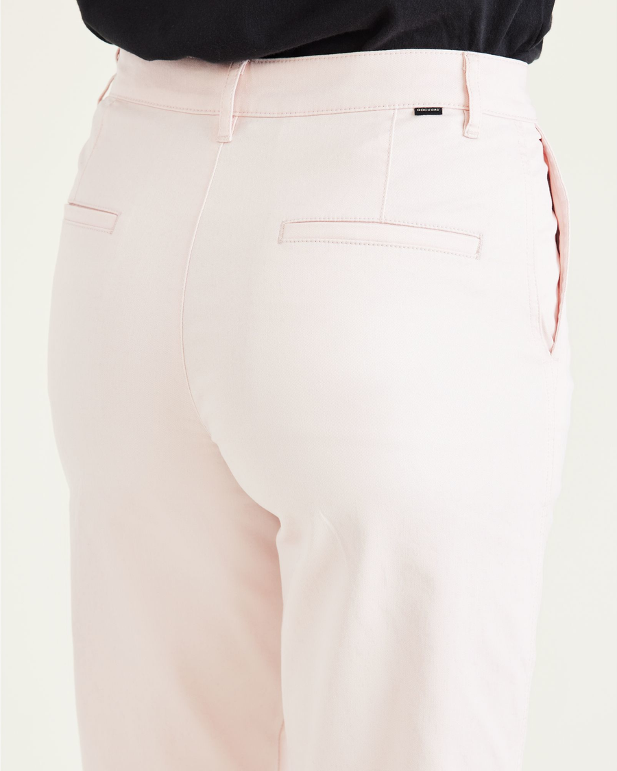 View of model wearing Rose Quartz Original Chinos, High Waisted, Straight Fit.