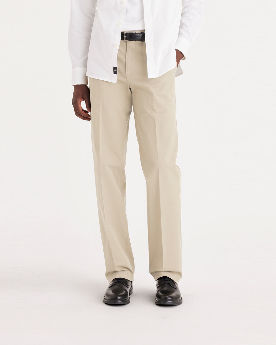 Front view of model wearing Safari Beige Workday Khakis, Classic Fit (Big and Tall).