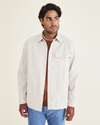 Front view of model wearing Safari Khaki Overshirt, Relaxed Fit.