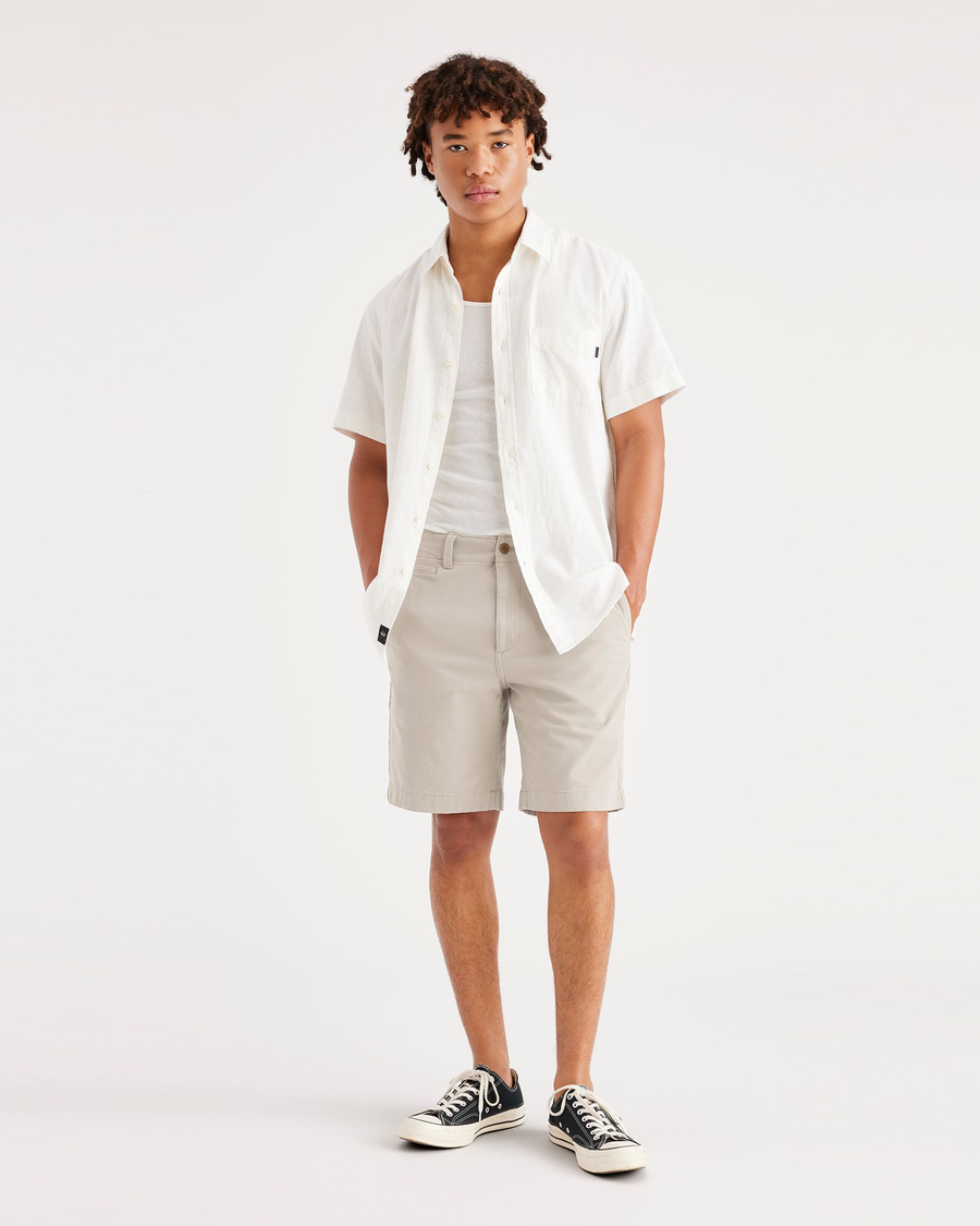 Front view of model wearing Sahara Khaki Alpha 8" Shorts.