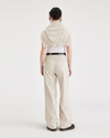 Back view of model wearing Sahara Khaki Beale Pleated Chino, High Wide Fit.