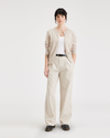 Front view of model wearing Sahara Khaki Beale Pleated Chino, High Wide Fit.