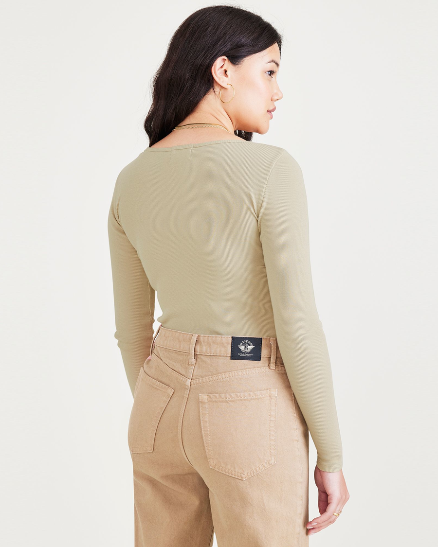 Back view of model wearing Sahara Khaki Bodysuit, Slim Fit.
