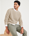View of model wearing Sahara Khaki Crewneck Sweater, Regular Fit.