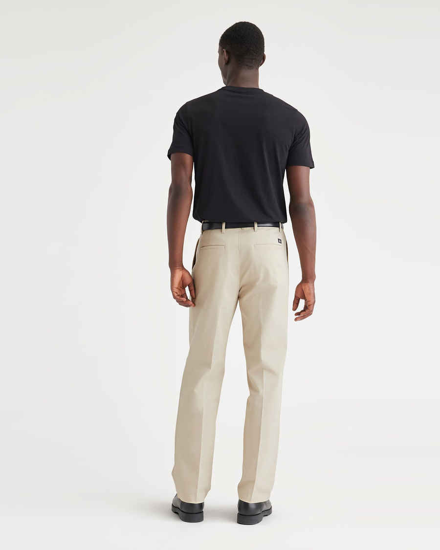 Back view of model wearing Sahara Khaki Essential Chinos, Pleated ...