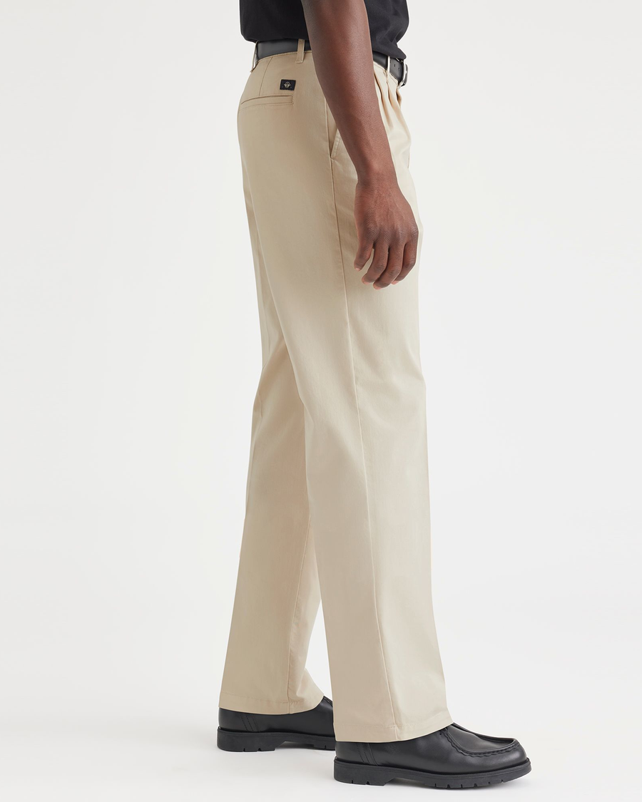 Side view of model wearing Sahara Khaki Essential Chinos, Pleated ...