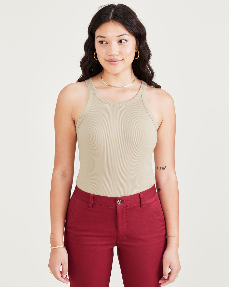 Front view of model wearing Sahara Khaki Favorite Tank, Slim Fit.