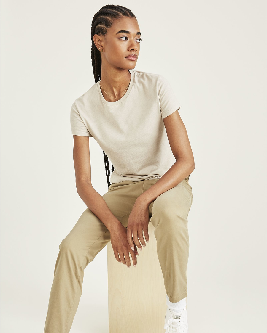 View of model wearing Sahara Khaki Favorite Tee Shirt, Slim Fit.