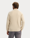 View of model wearing Sahara Khaki Go Half-Zip Sweater, Regular Fit.