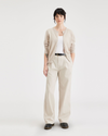 Front view of model wearing Sahara Khaki High Wide Pant, Pleated.