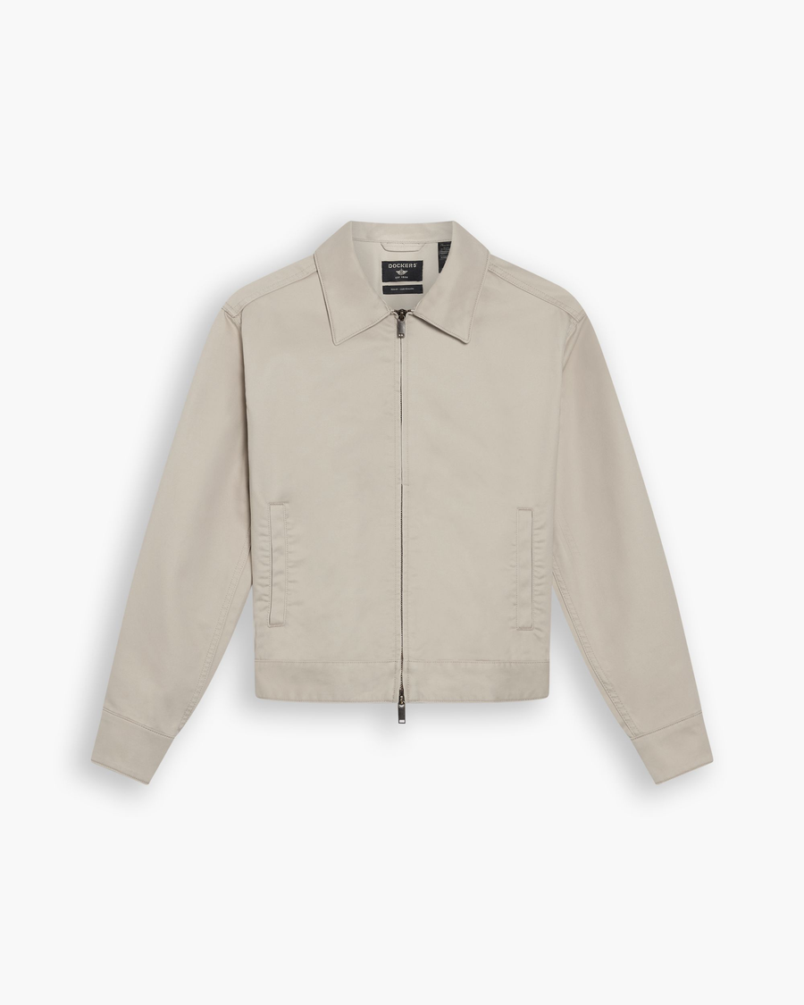 View of model wearing Sahara Khaki Mechanic's Jacket, Regular Fit.