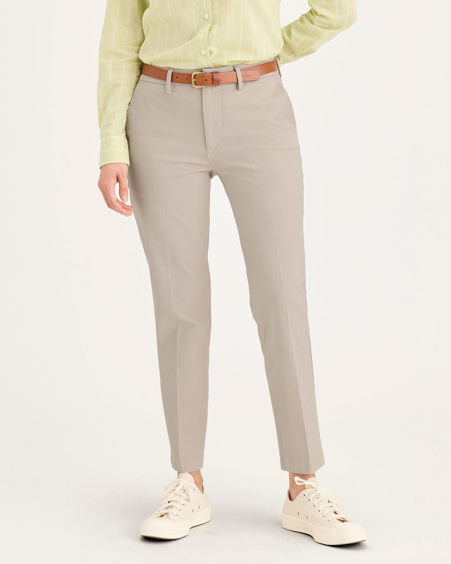 Front view of model wearing Sahara Khaki Mid-Rise Collins Trouser with Sculpt, Slim Fit.