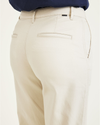 View of model wearing Sahara Khaki Original Khakis, High Waisted, Straight Fit.